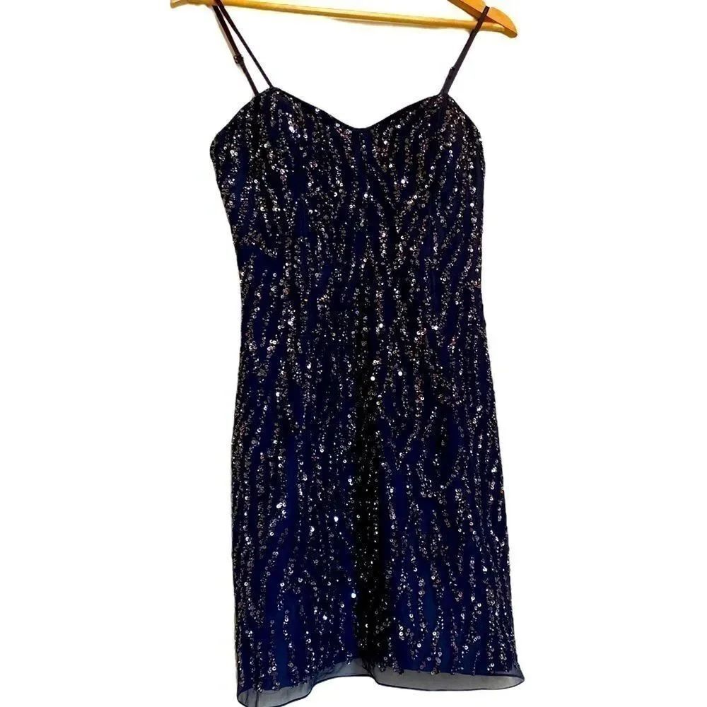 Camille La Vie Silk Navy Blue Sequin Party Dress